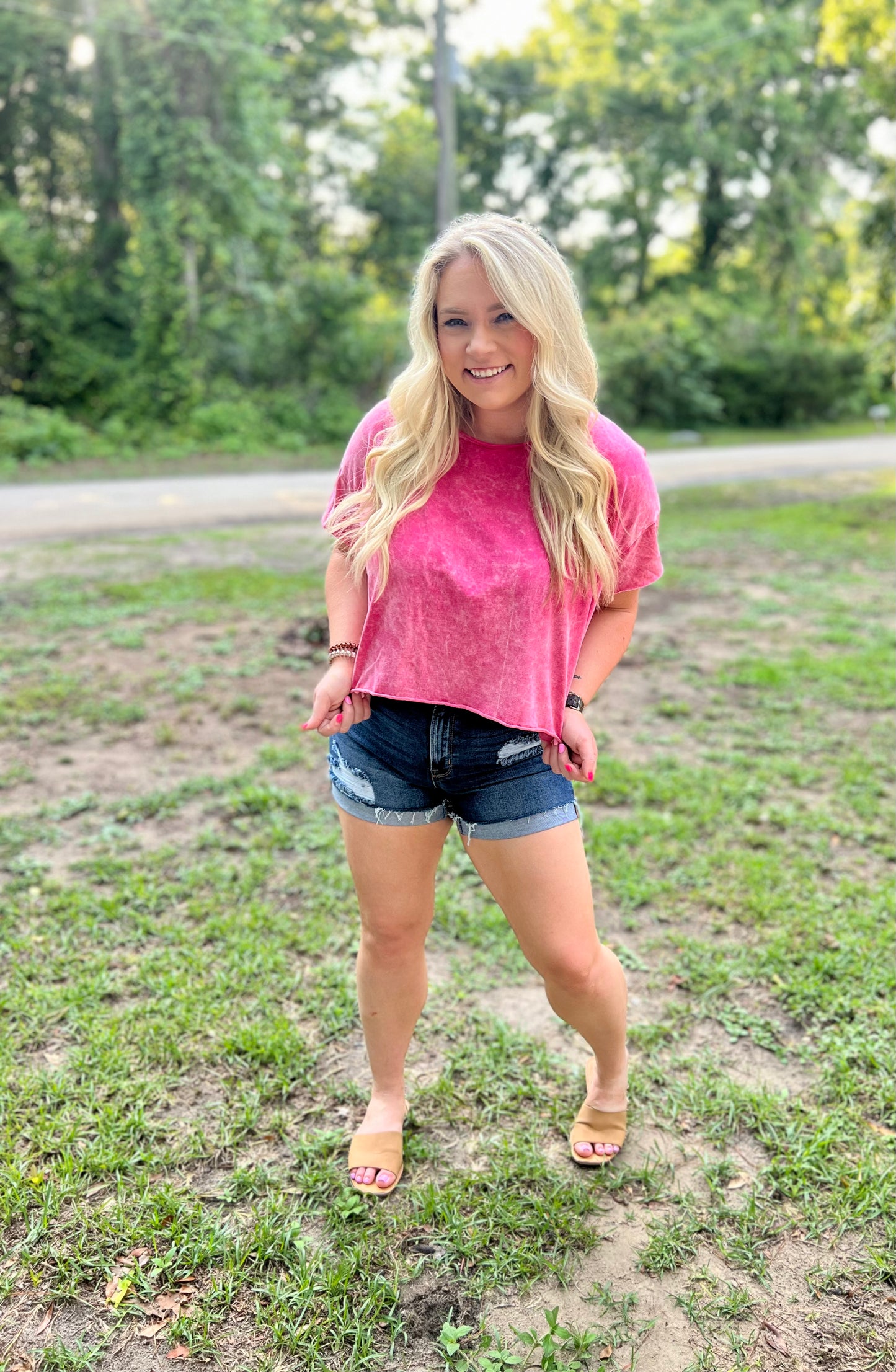sun + summer acid wash crop, pink