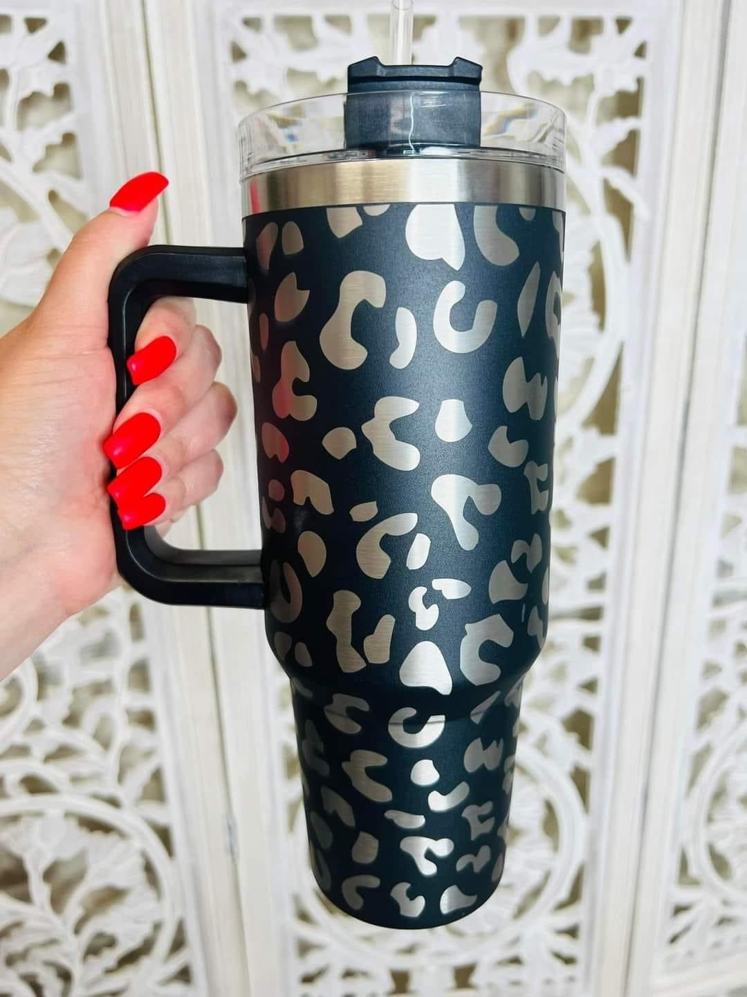 Black Leopard 40oz Quencher with Handle