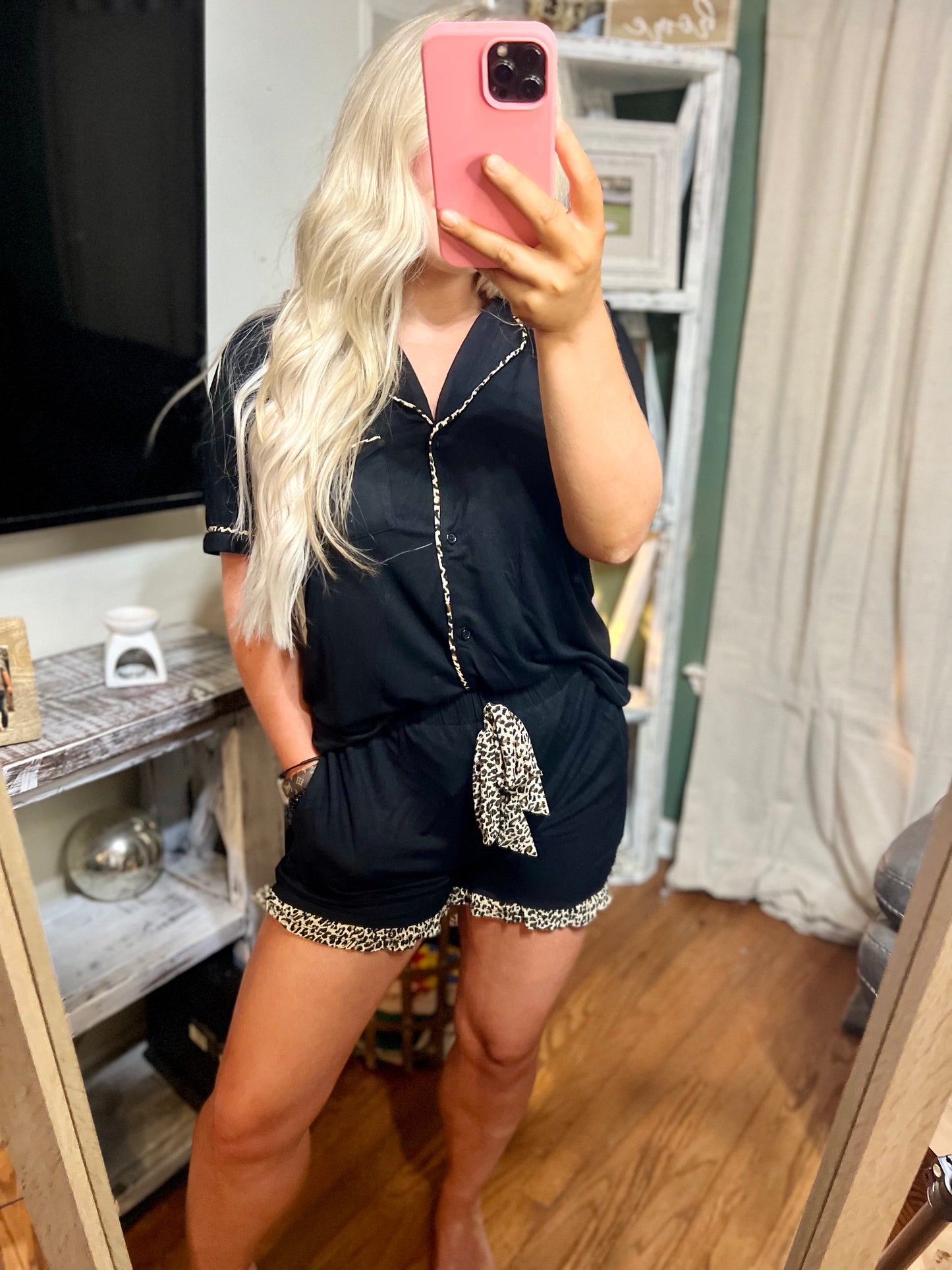 Emma Leopard Lounge Wear Set - Black
