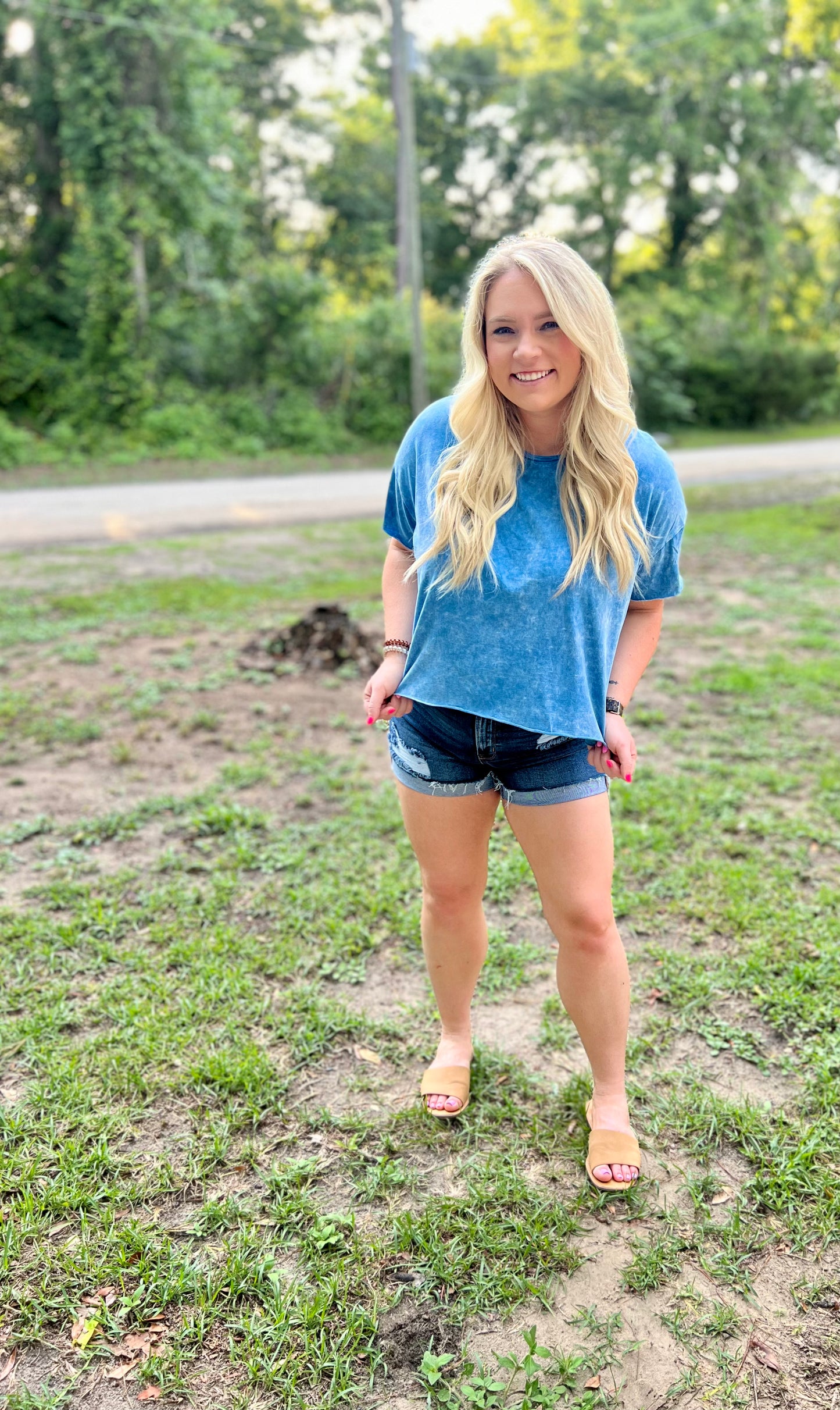 sun + summer acid wash crop, blue