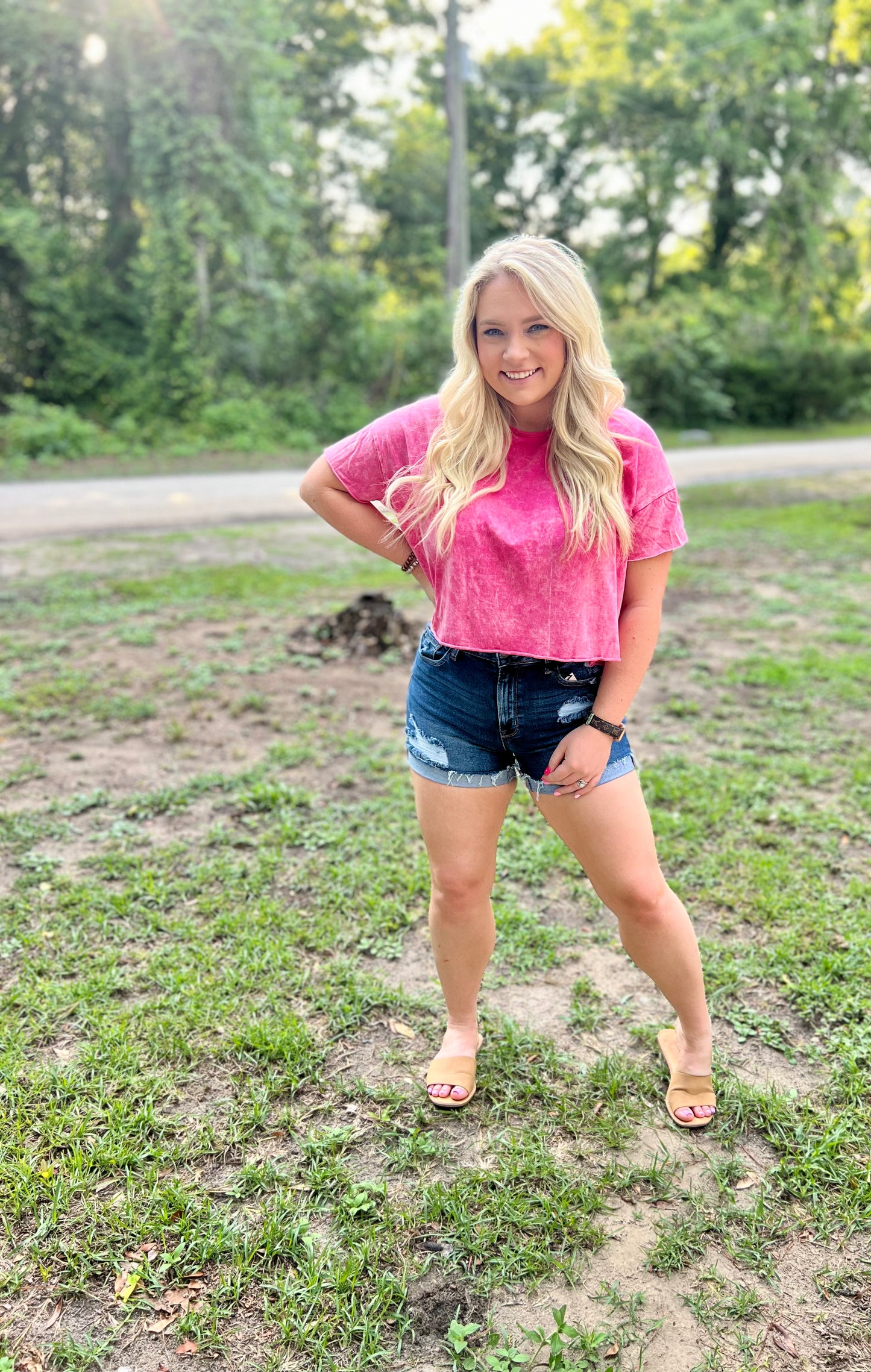 sun + summer acid wash crop, pink