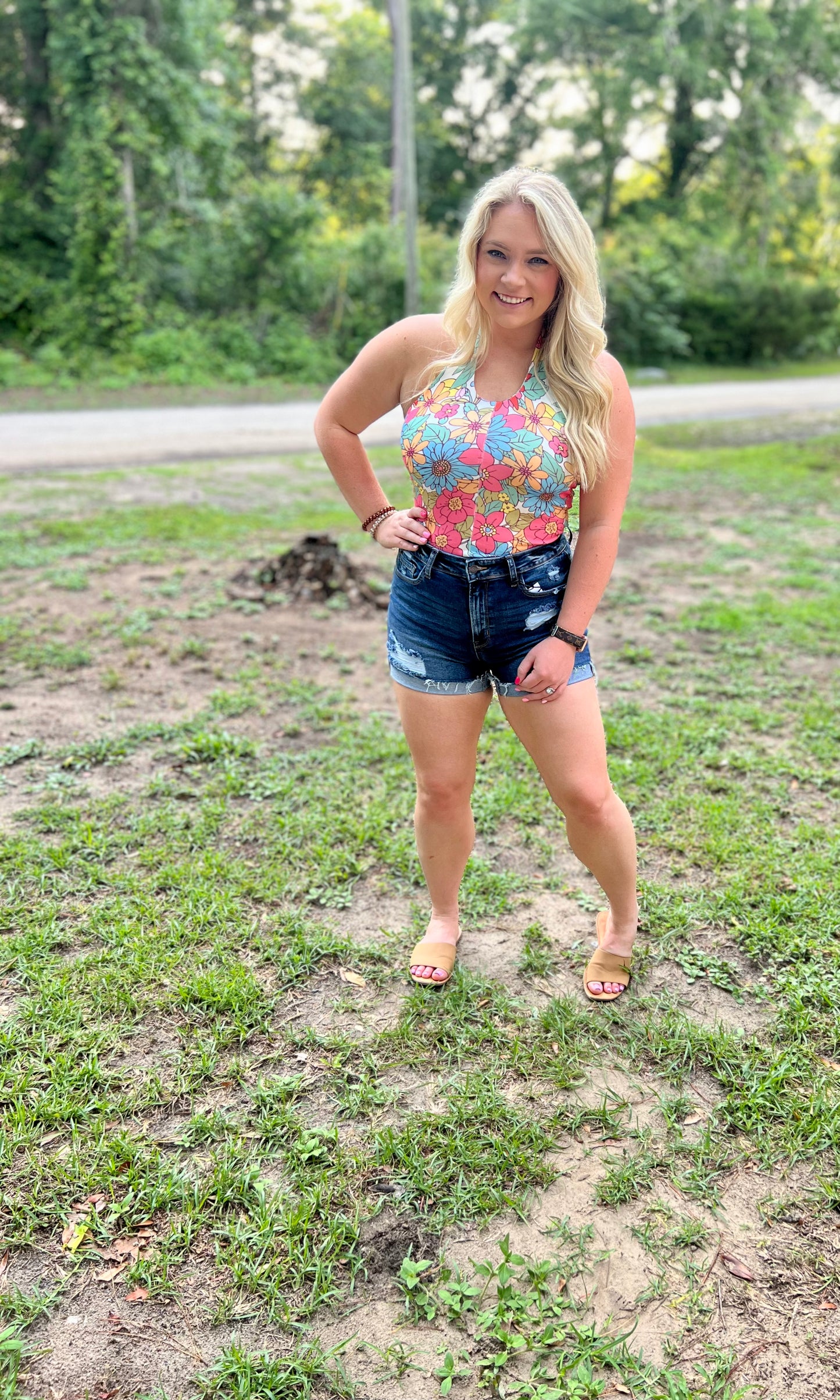 Multi color floral bodysuit