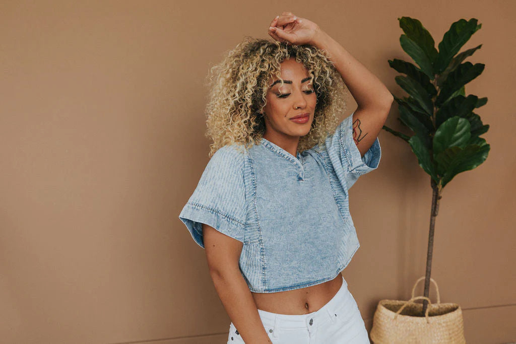 Love Life Acid-Wash Denim Top