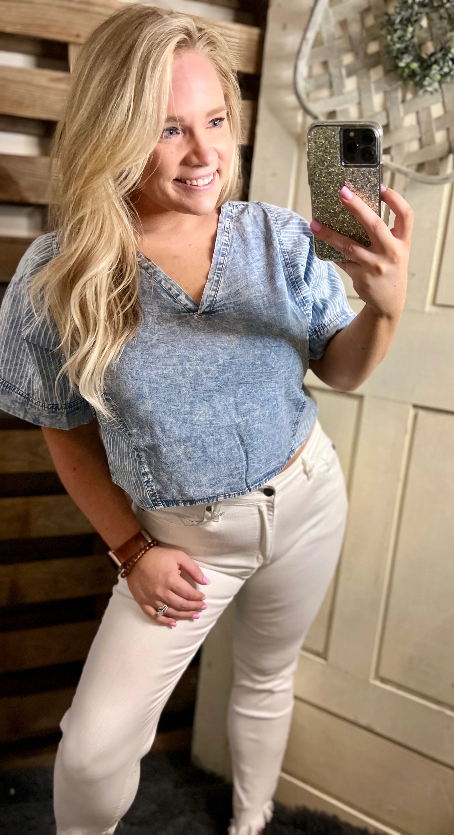 Love Life Acid-Wash Denim Top