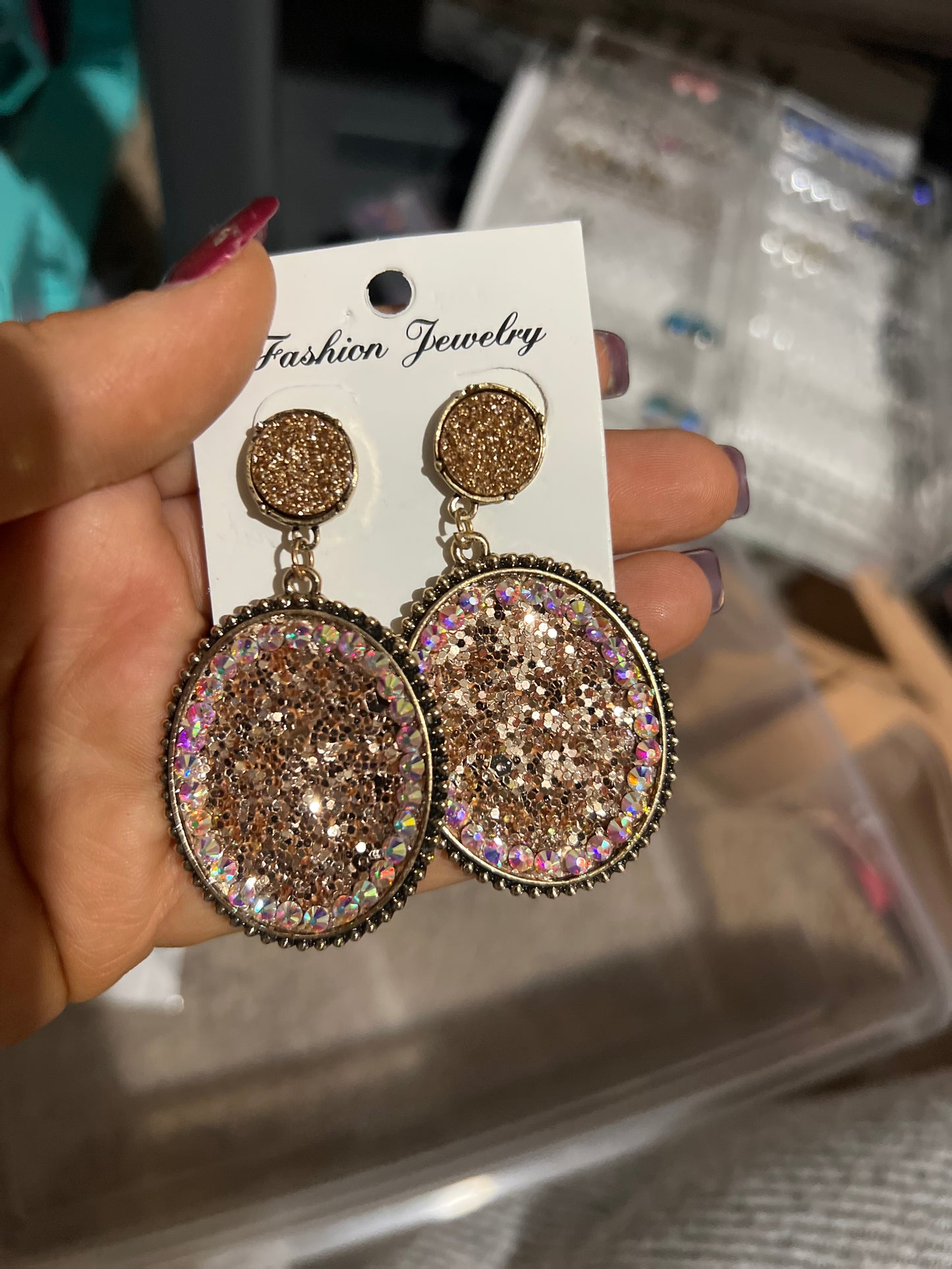 Iridescent trimmed glitter earrings