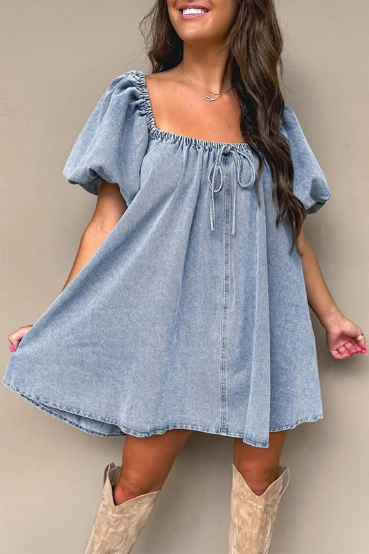 The Emerson Denim Balloon Sleeve Dress - Pre Order