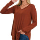 Long Sleeve V-Neck Round Hem Top