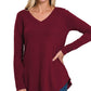 Long Sleeve V-Neck Round Hem Top