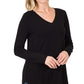 Long Sleeve V-Neck Round Hem Top