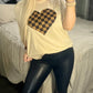 Brown Checkered Heart Crew Neck Tee