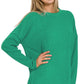 Ribbed Brushed Melange Hacci Sweater with a Pocket