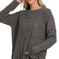 Ribbed Brushed Melange Hacci Sweater with a Pocket