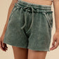 Acid Wash Fleece Drawstring Shorts with Pockets