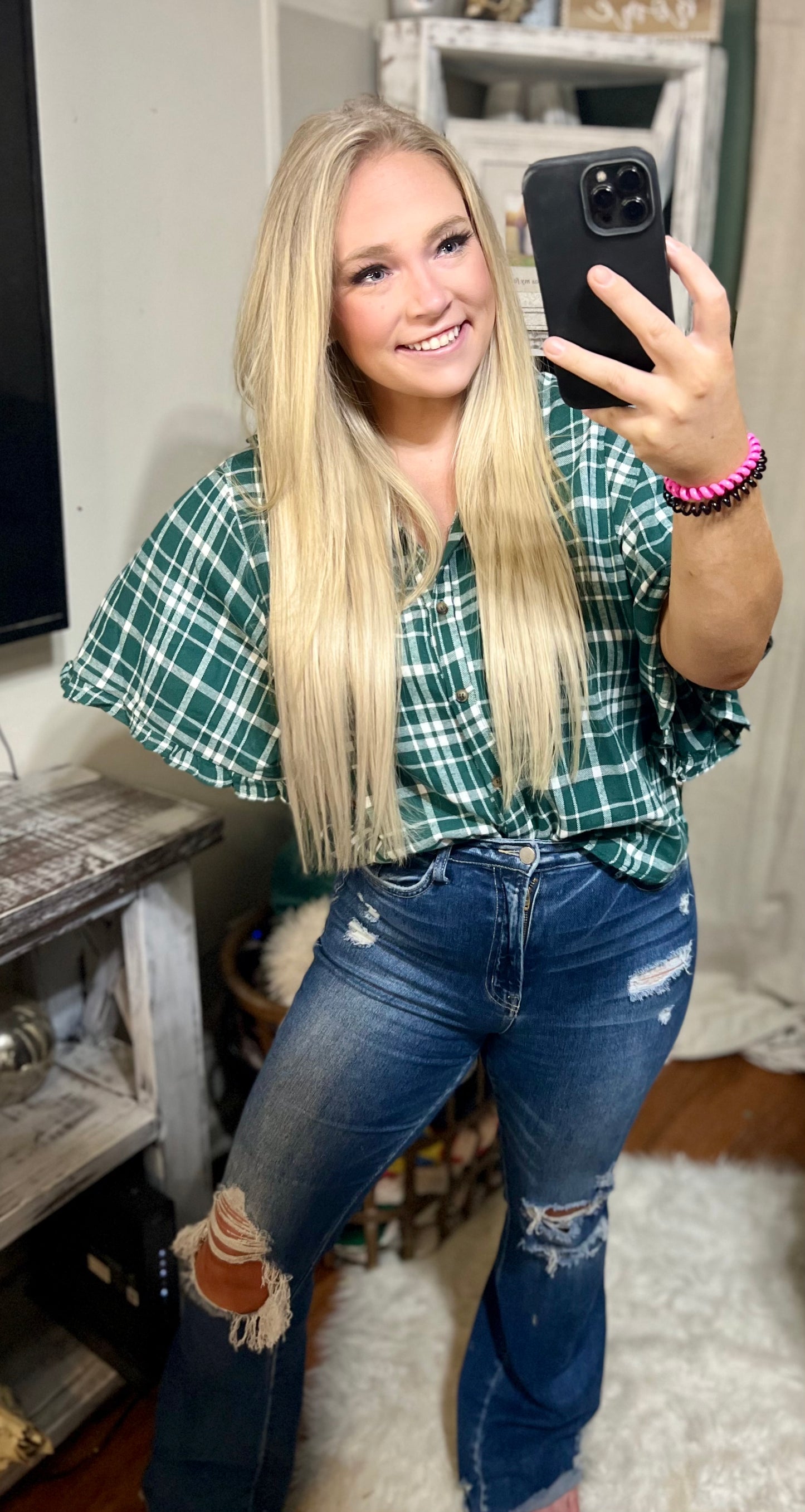 About My Happiness Plaid Top