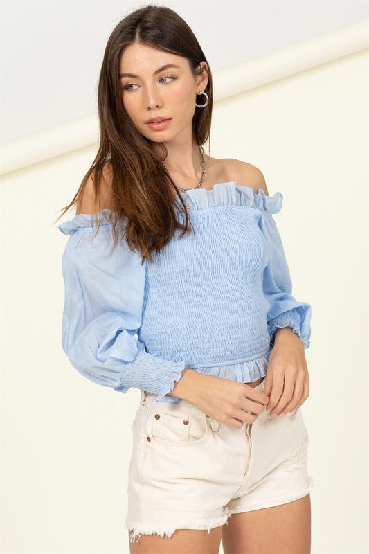 Sunny Day Smocked Off-the-Shoulder Top