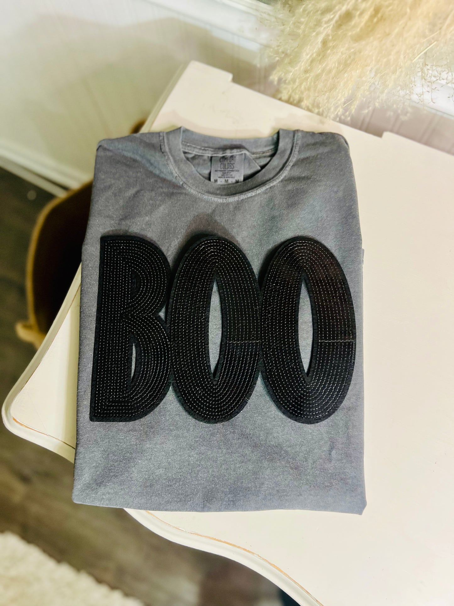 Black sequins BOO tee