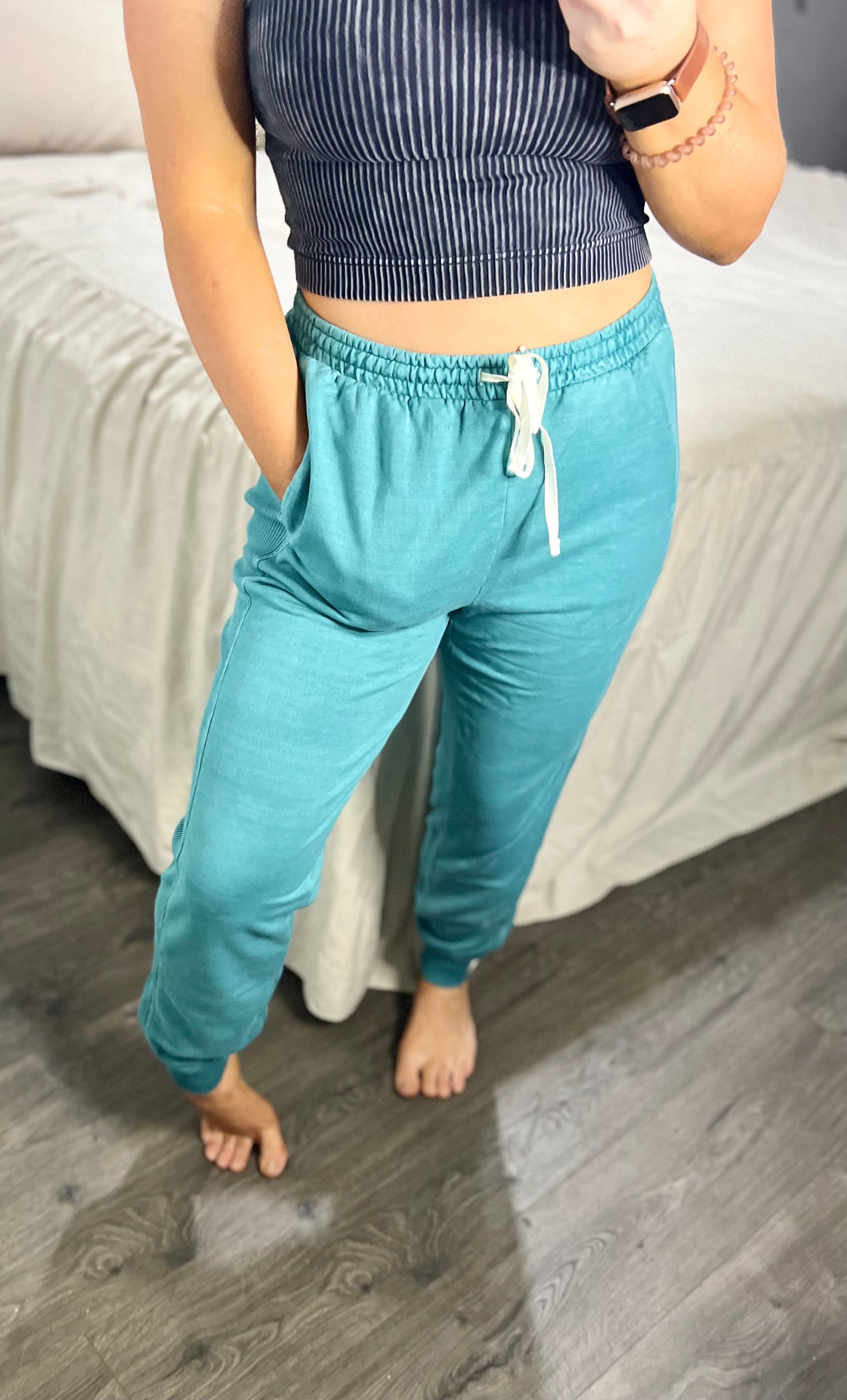 Pigment Dye Drawstring Waist Jogger Pants Teal SAMPLE