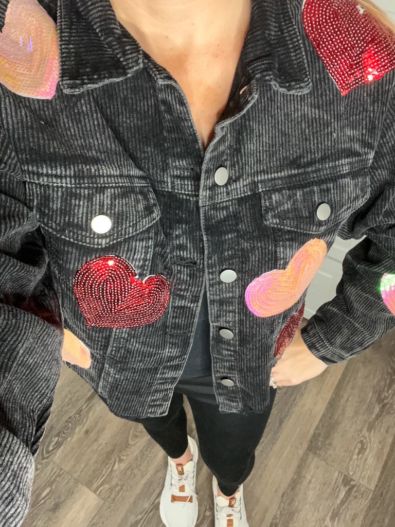 Sequin Heart Corduroy Shacket