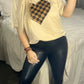 Brown Checkered Heart Crew Neck Tee