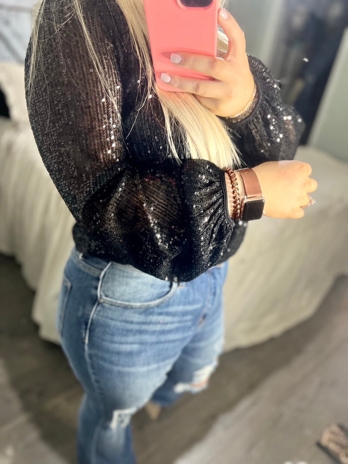 Long Sleeve Sequin Wrap Bodysuit