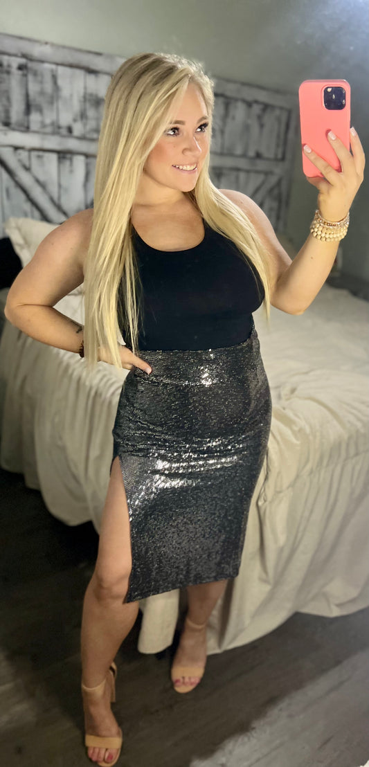 High Waist Sequin Skirt