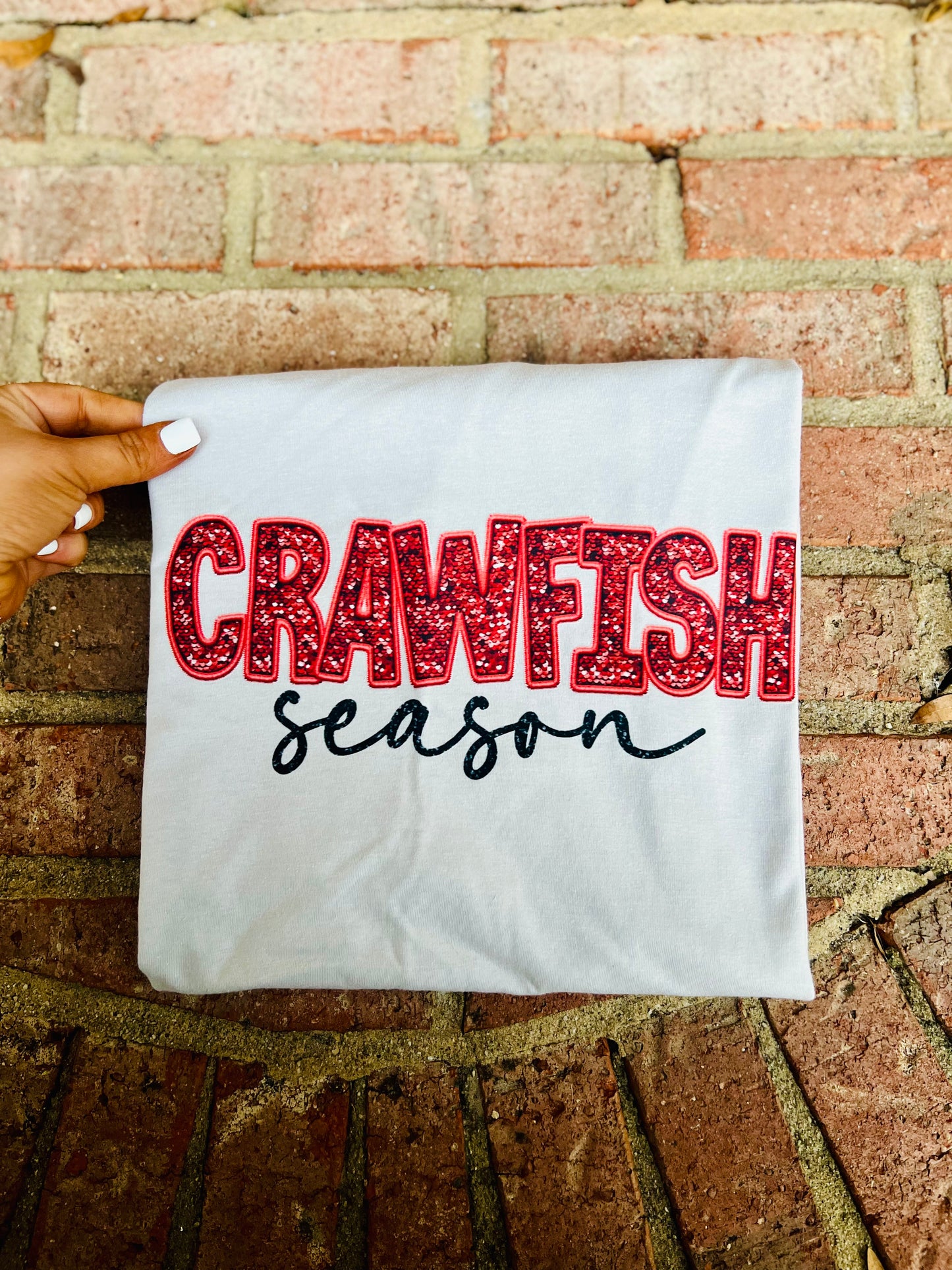 Faux Glitter Crawfish Season Tee