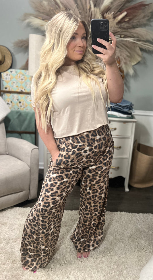 Brushed Leopard Smocked Lounge Pants