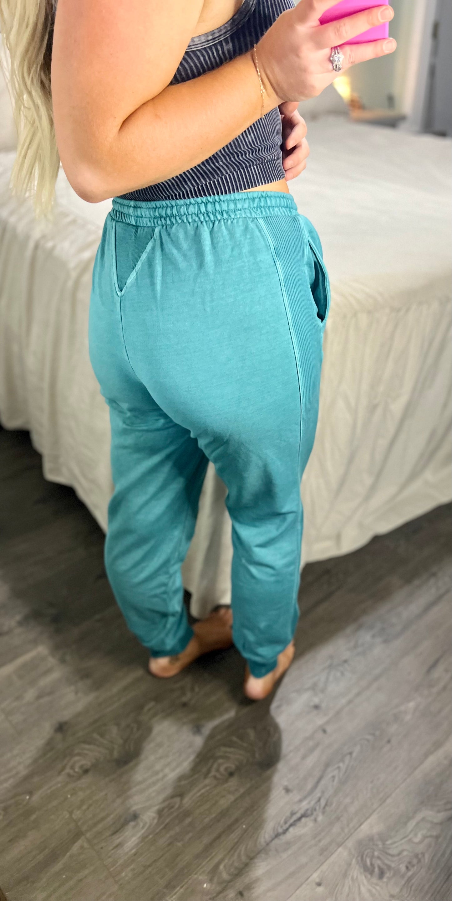 Pigment Dye Drawstring Waist Jogger Pants Teal SAMPLE