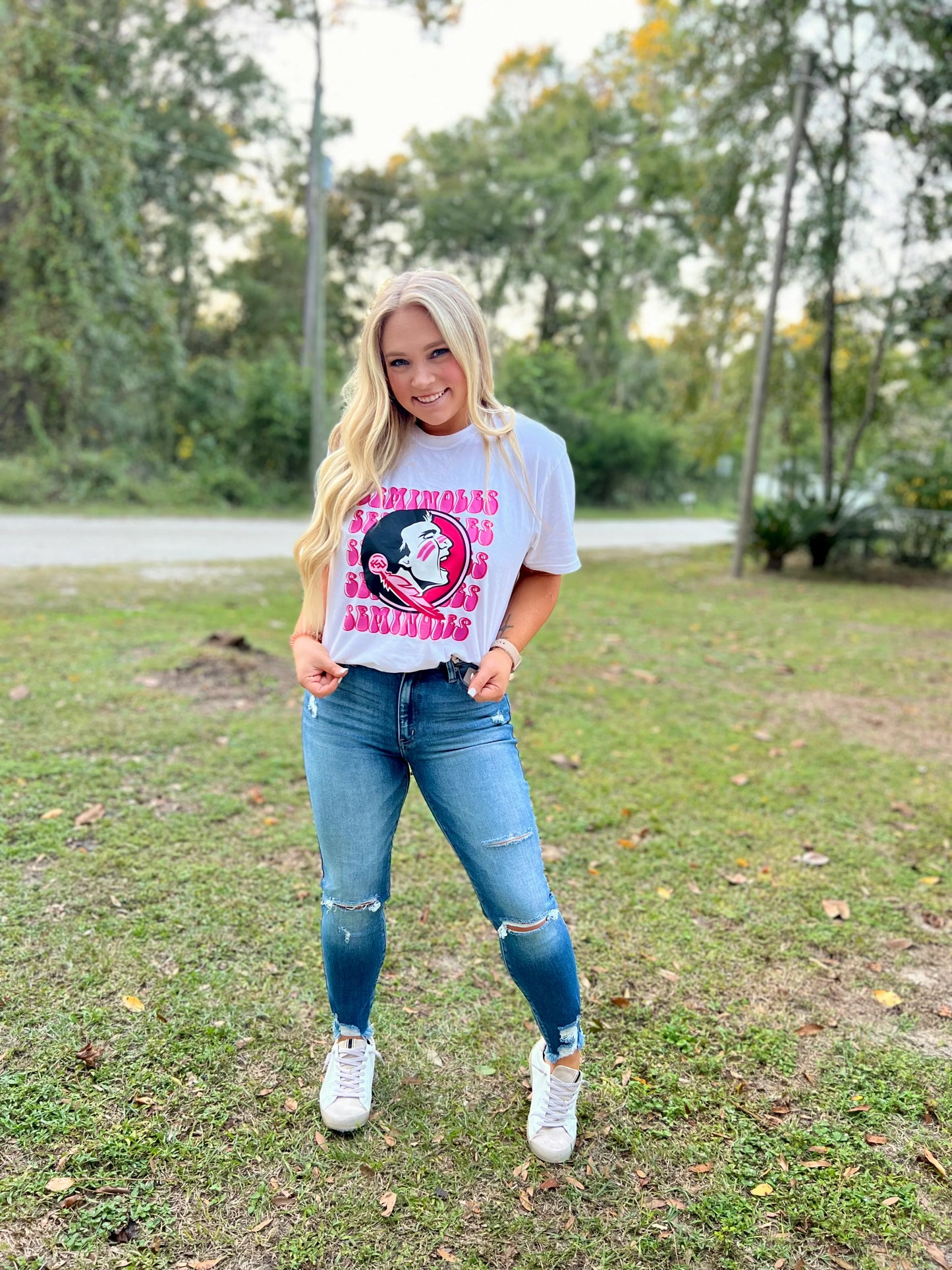 Pink Noles Stacked Gameday Tee