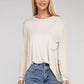 Washed Ribbed Dolman Sleeve Round Neck Top