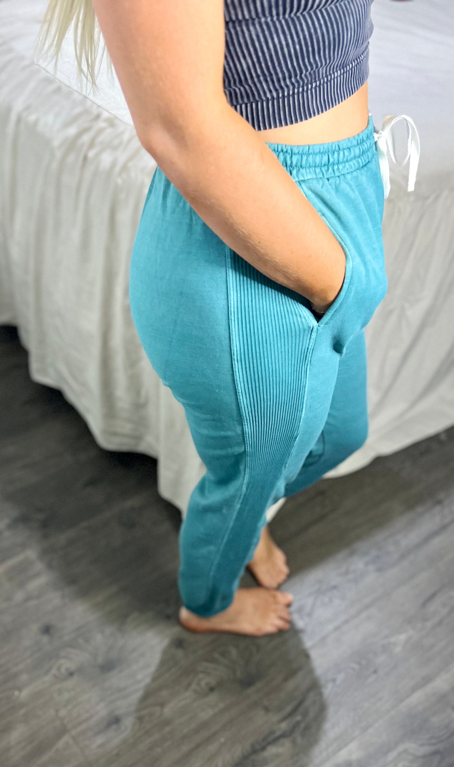 Pigment Dye Drawstring Waist Jogger Pants Teal SAMPLE