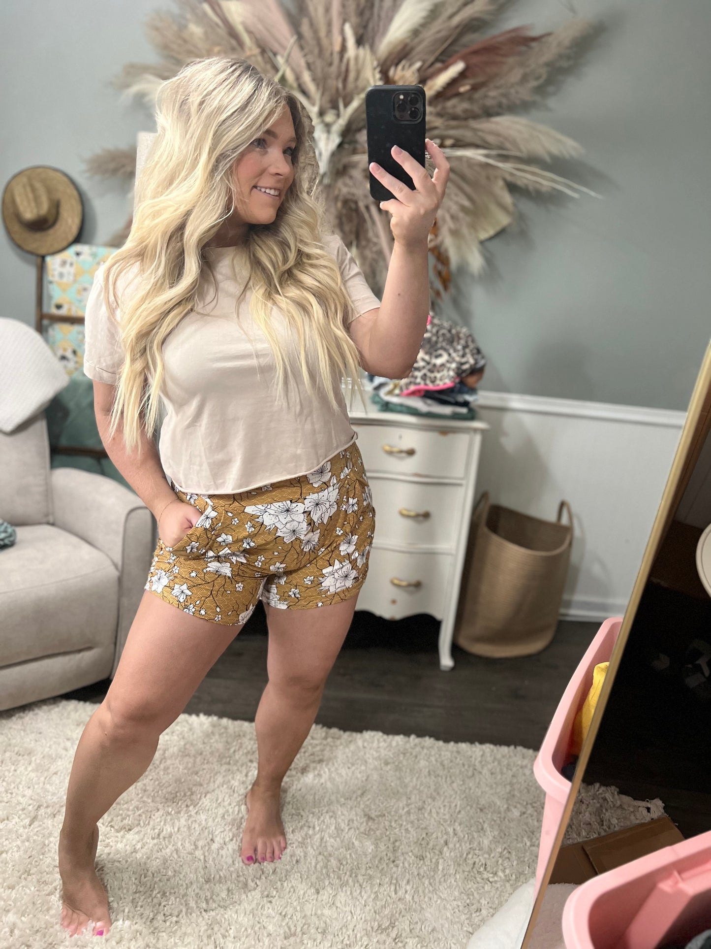 Mustard Floral Comfy Shorts