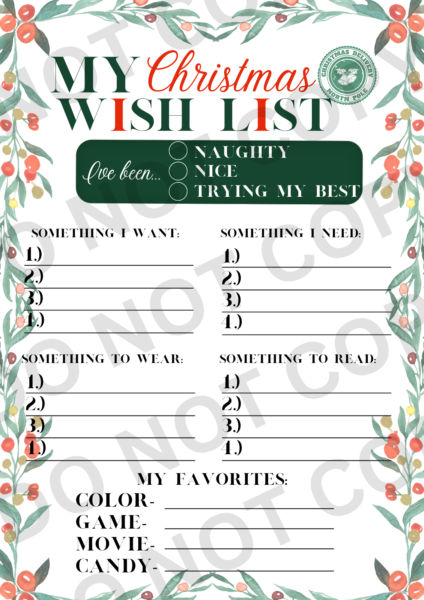 My Christmas Wishlist - Digital Download