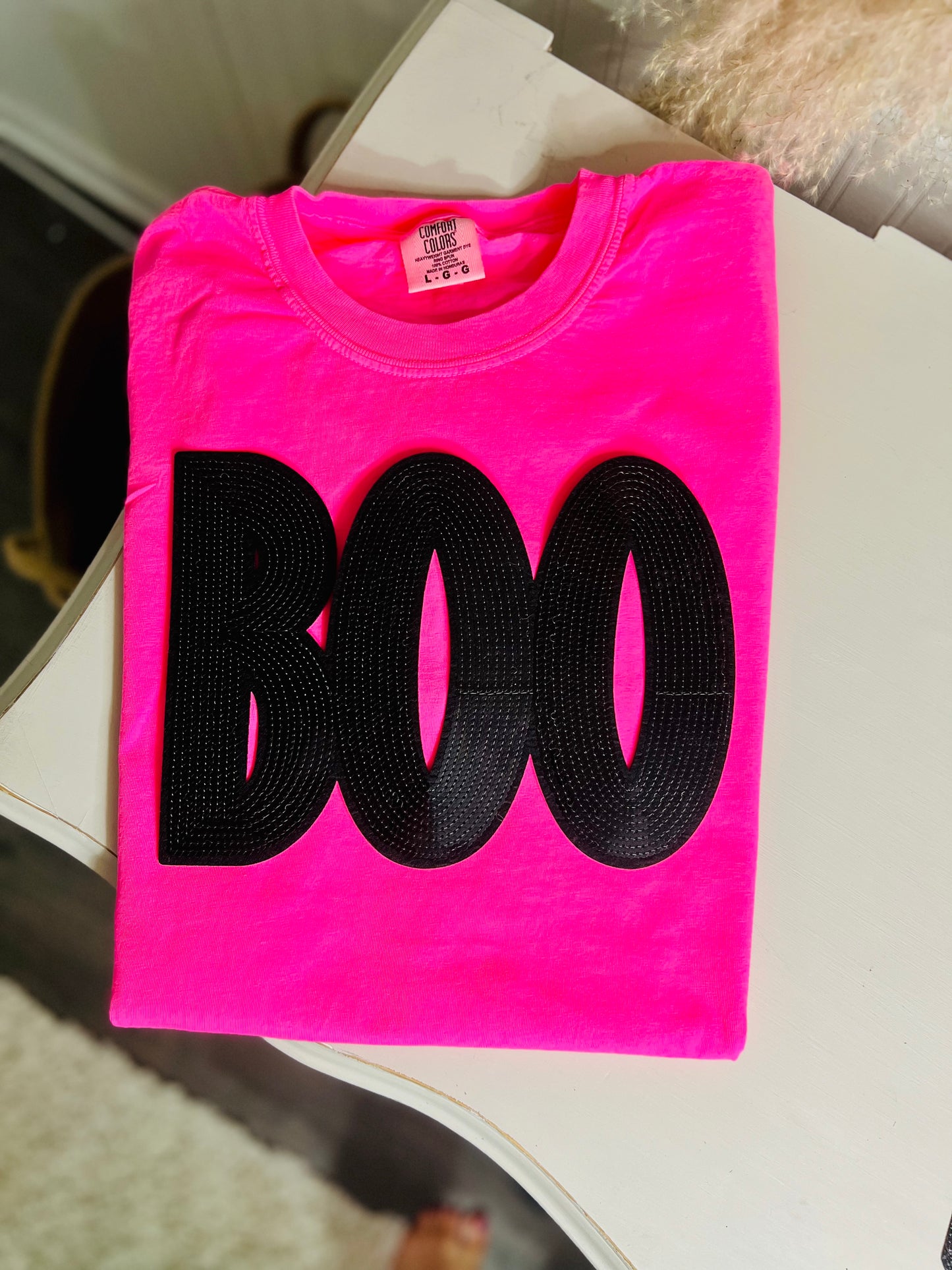 Black sequins BOO tee