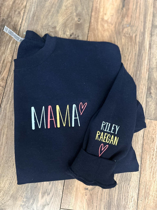 Mama Embroidered sweatshirt with names on sleeve - Pre Order