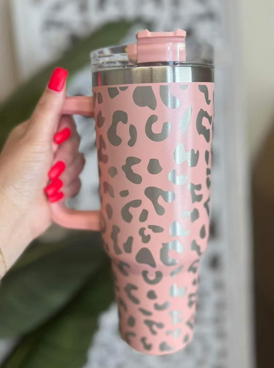 Blush Leopard 40oz Quencher with Handle