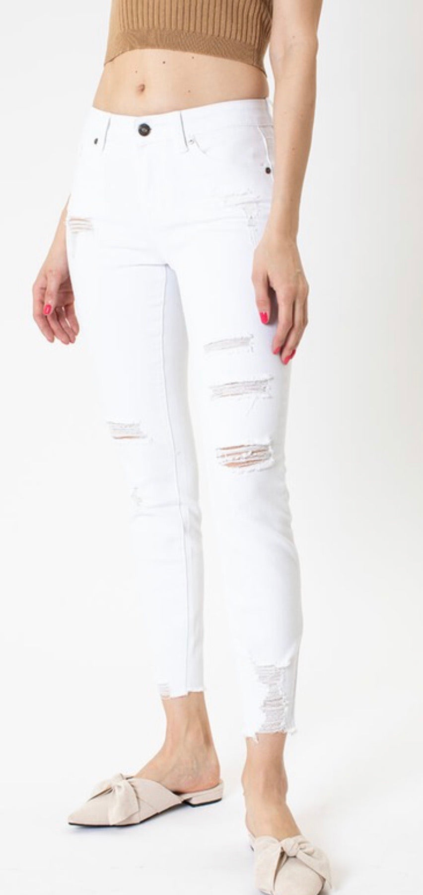 KANCAN White Distressed Skinny