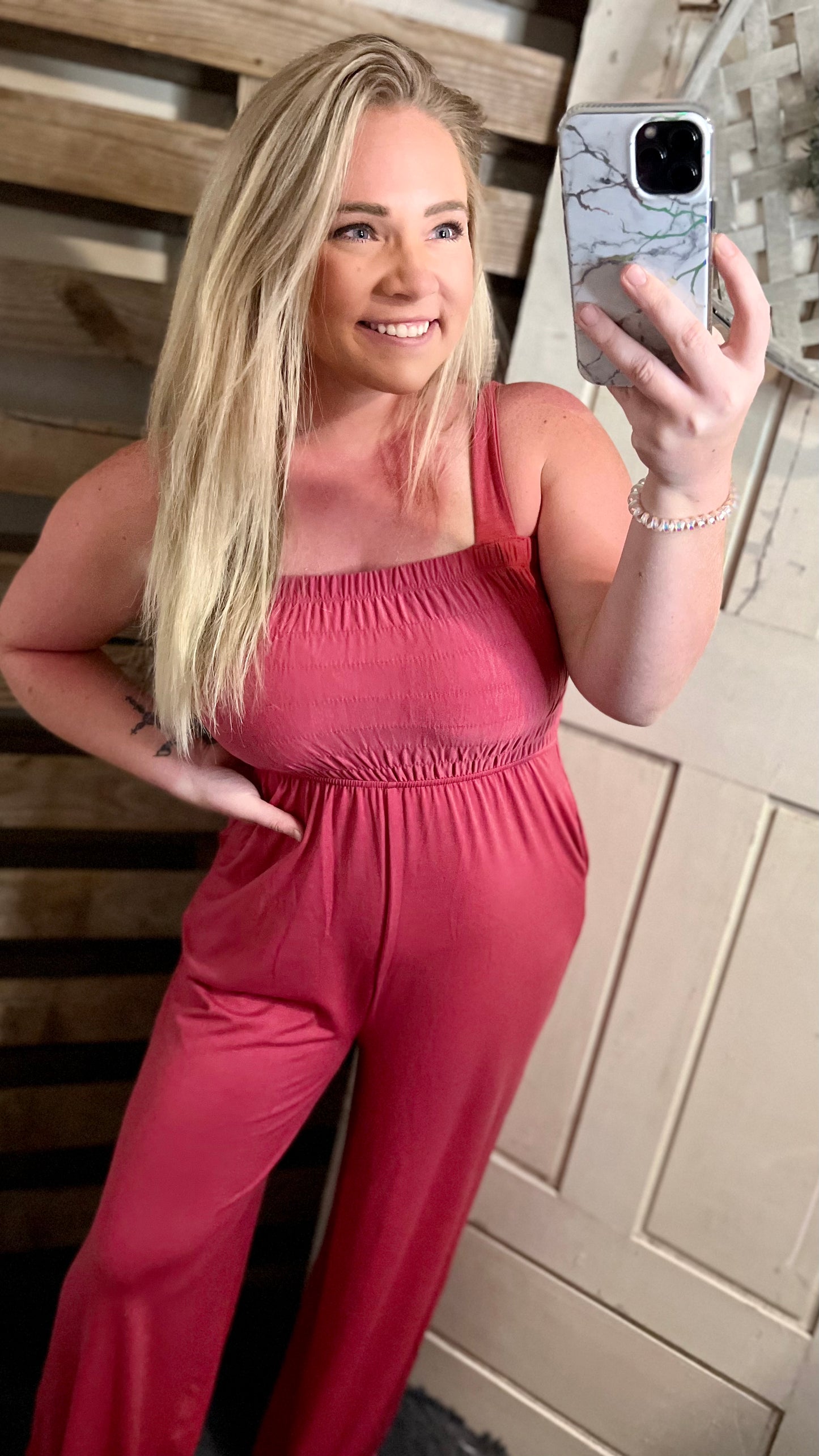 Smock It To Ya Jumpsuit In Rose
