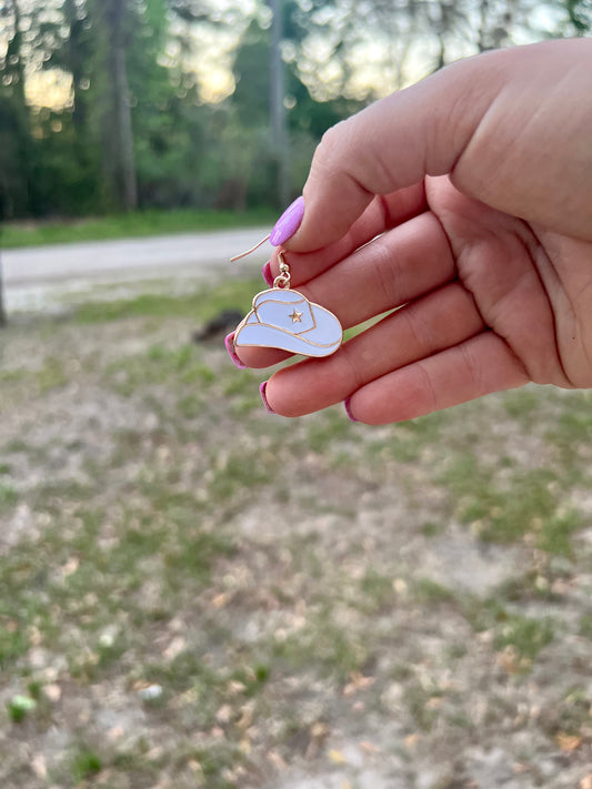 White Cowboy Hat Earrings